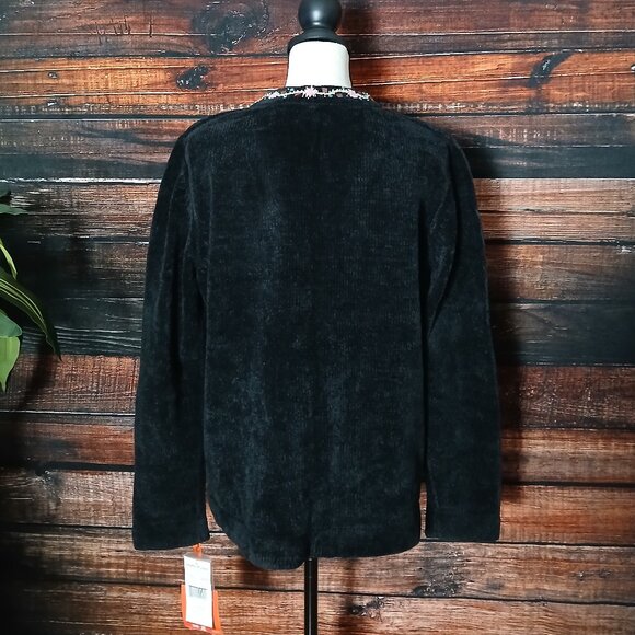 NWT Hearts Of Palm Cardigan Sweater XL Black Chenille Beaded Embroidered - Picture 5 of 10
